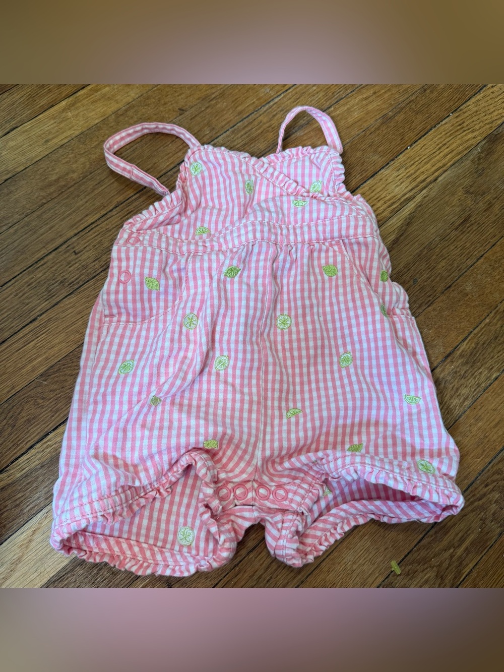Gymboree vintage plaid Embroidered lemon Baby Romper - baby girl 3-6 months